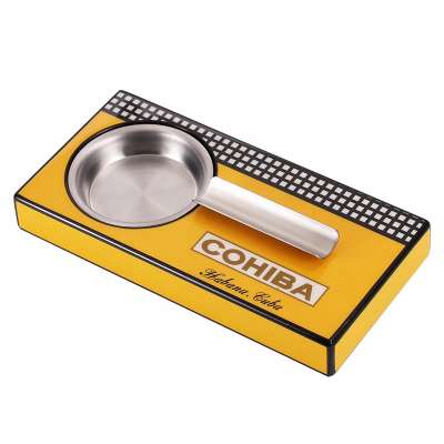 Made in china yellow lacquered promotion ashtray wholesale custom made wooden cigar ashtray