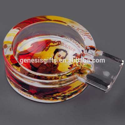 Custom print round shape heat resistant glass material smoking cigar ashtray